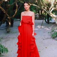 A Line Red Ruffled Ball Gown Prom Dresses - Thumbnail 1