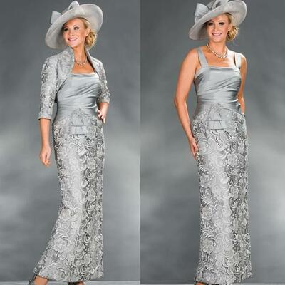 Mother of the bride dresses with jacket lace square half sleeves evening gowns ankle length plus size wedding guest dress