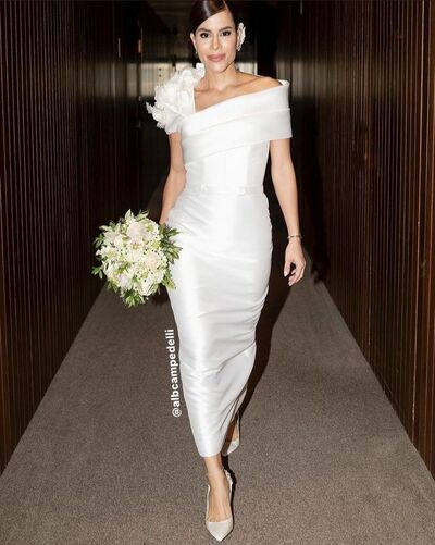 Simple Off the Shoulder Wedding Dress, Satin Wedding Dress Bridal Gown