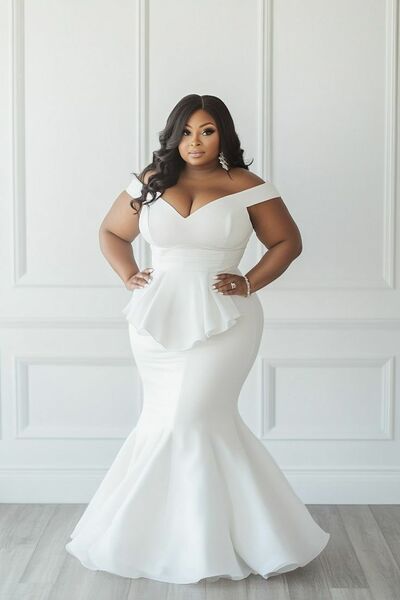Elegant African Girl Wedding Dress, Mermaid Satin Plus Size Wedding Dress Bridal Gown