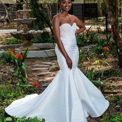Elegant african girl wedding dress, mermaid satin wedding dress bridal gown