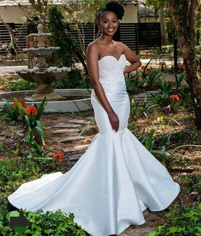 Elegant African Girl Wedding Dress, Mermaid Satin Wedding Dress Bridal Gown
