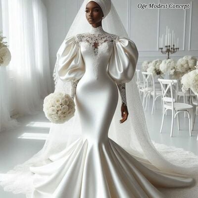 Unique memaid wedding dress, satin african girl wedding dress bridal gown
