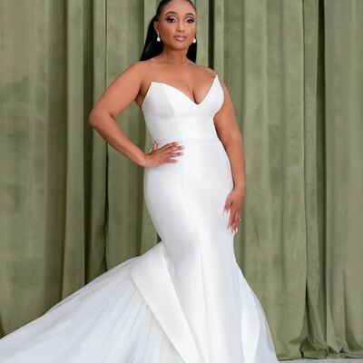 Elegant mermaid wedding dress, satin african girls wedding dress bridal gown