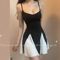 Sexy contrast color stitching halter back dress - Thumbnail 1