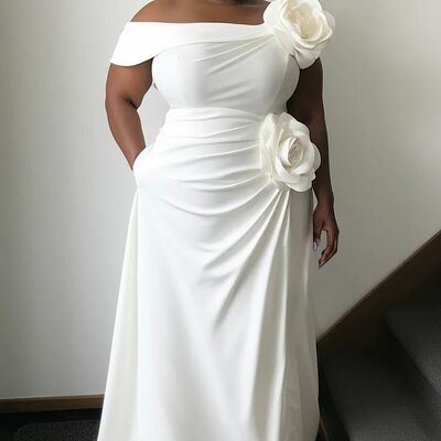 Plus size wedding dress, 3d handmade flower african girl wedding dress bridal gown - Thumbnail 3