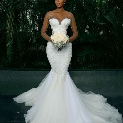 Luxury wedding dress,  african girl beading crystals wedding dress bridal gown