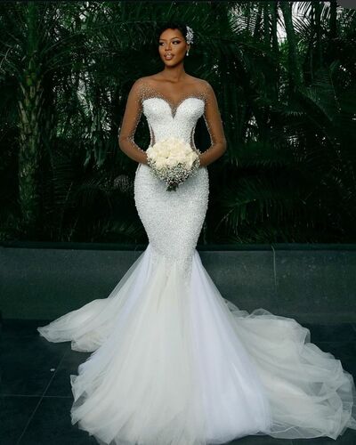 Luxury Wedding Dress,  African Girl Beading Crystals Wedding Dress Bridal Gown