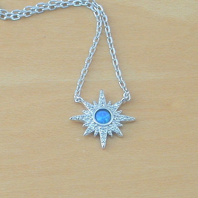 Sterling silver blue opal & cz star necklace/star jeweller/star jewelry/opal necklace/opal jewellery/opal jewelry/october birthstone/uk