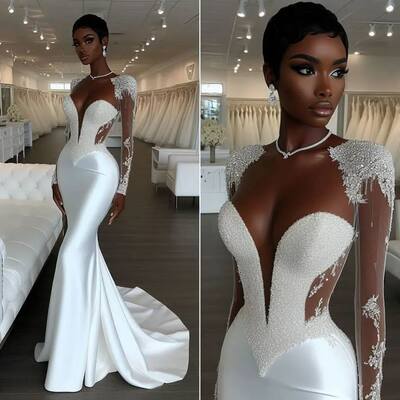 Elegant mermaid wedding dress, beading crystals african girls wedding dress bridal gown