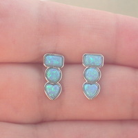 Sterling Silver Blue Opal Rectangle Stud Earrings/Opal Earrings/Blue Opal Earrings/Opal Jewellery/Opal Jewelry/Gemstone Earrings/Rectangle Earrings/UK - Thumbnail 1