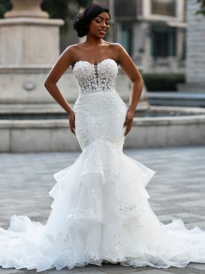 Luxury Wedding Dress,  African Girls Lace Appliques Wedding Dress Bridal Gown