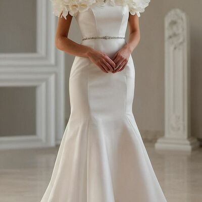 Elegant mermaid wedding dress, off the shoulder wedding dress bridal gown