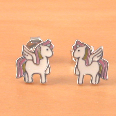 Sterling silver pegasus winged horse earrings/enamel horse earrings/childrens earrings/fantasy earrings/horse earrings/flying horse/uk