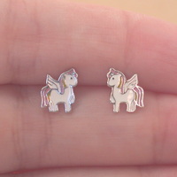 Sterling Silver Pegasus Winged Horse Earrings/Enamel Horse Earrings/Childrens Earrings/Fantasy Earrings/Horse Earrings/Flying Horse/UK - Thumbnail 2