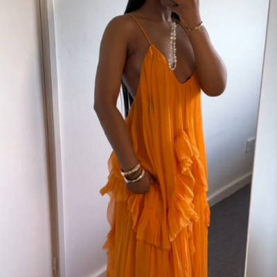 Sexy orange long backless evening gowns