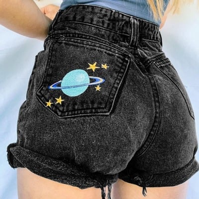 Planet embroidered denim shorts - Thumbnail 4