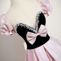 Black Velvet and Pink Satin Long Prom Dress, Lovely A-Line Party Dress - Thumbnail 4