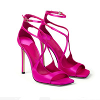 Square toe fish mouth super high heel cross strap stiletto hollow sandals 2 colors - Thumbnail 1