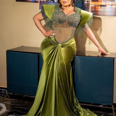  olive plus size prom dresses for special occasions promdress illusion velvet beaded tassel beading birthday dress second reception engagement