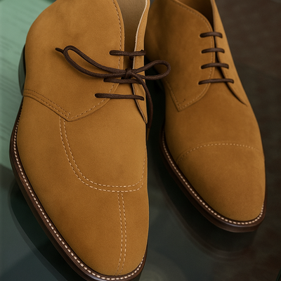 Handcrafted camel suede leather derby shoes premium formal chukka lace up for men