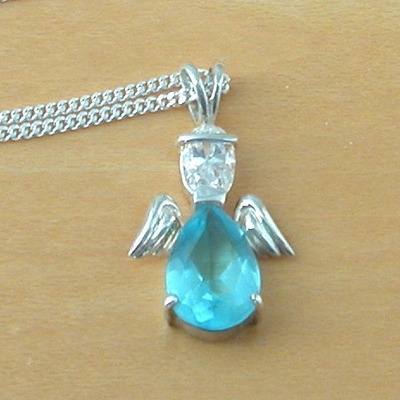 Sterling silver cz blue angel pendant & chain/cz angel necklace/angel jewellery/angel jewelry/guardian angel necklace/uk - Thumbnail 3