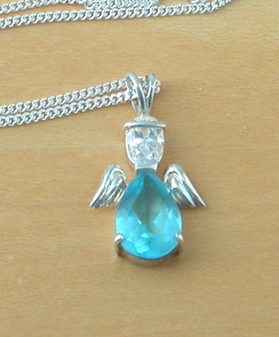 Sterling Silver Cz Blue Angel Pendant & Chain/Cz Angel Necklace/Angel Jewellery/Angel Jewelry/Guardian Angel Necklace/UK