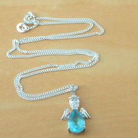 Sterling Silver Cz Blue Angel Pendant & Chain/Cz Angel Necklace/Angel Jewellery/Angel Jewelry/Guardian Angel Necklace/UK - Thumbnail 1
