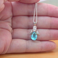 Sterling Silver Cz Blue Angel Pendant & Chain/Cz Angel Necklace/Angel Jewellery/Angel Jewelry/Guardian Angel Necklace/UK - Thumbnail 3