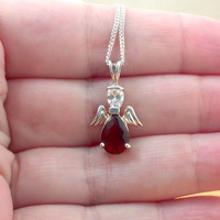 Sterling Silver Cz Red Angel Pendant & Chain/Cz Angel Necklace/Angel Jewellery/Angel Jewelry/Guardian Angel Necklace/UK - Thumbnail 2