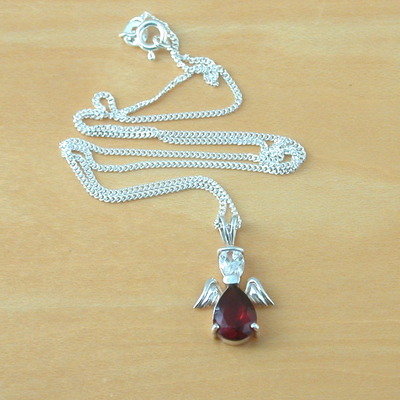 Sterling silver cz red angel pendant & chain/cz angel necklace/angel jewellery/angel jewelry/guardian angel necklace/uk