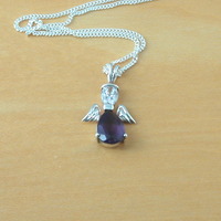 Sterling Silver Cz Purple Angel Pendant & Chain/Cz Angel Necklace/Angel Jewellery/Angel Jewelry/Guardian Angel Necklace/UK - Thumbnail 1