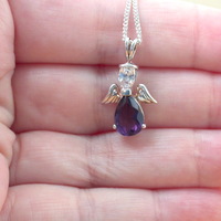 Sterling Silver Cz Purple Angel Pendant & Chain/Cz Angel Necklace/Angel Jewellery/Angel Jewelry/Guardian Angel Necklace/UK - Thumbnail 2