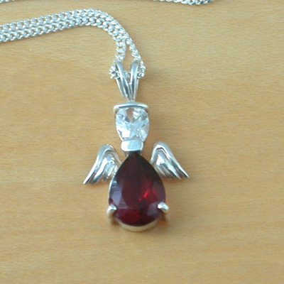 Sterling silver cz red angel pendant & chain/cz angel necklace/angel jewellery/angel jewelry/guardian angel necklace/uk - Thumbnail 2