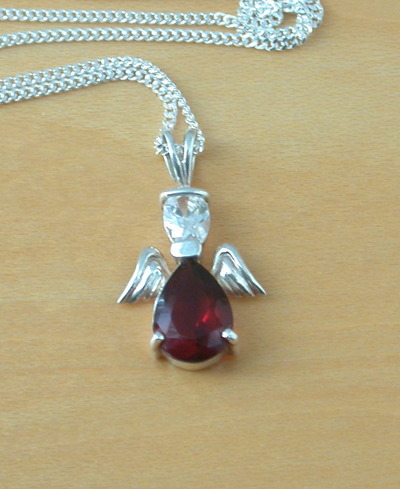 Sterling Silver Cz Red Angel Pendant & Chain/Cz Angel Necklace/Angel Jewellery/Angel Jewelry/Guardian Angel Necklace/UK