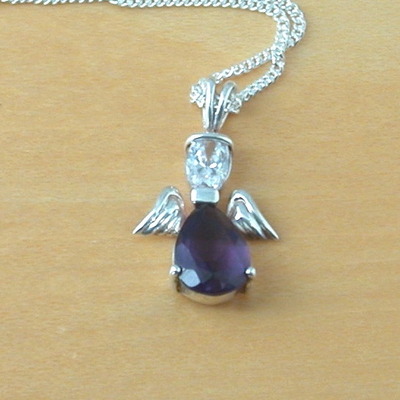 Sterling silver cz purple angel pendant & chain/cz angel necklace/angel jewellery/angel jewelry/guardian angel necklace/uk - Thumbnail 1