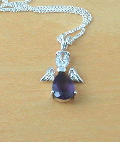 Sterling Silver Cz Purple Angel Pendant & Chain/Cz Angel Necklace/Angel Jewellery/Angel Jewelry/Guardian Angel Necklace/UK