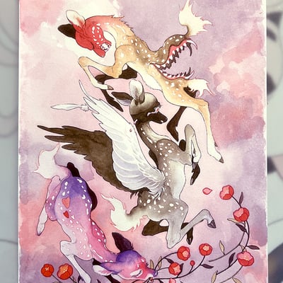 Original watercolour art: fight flight fawn