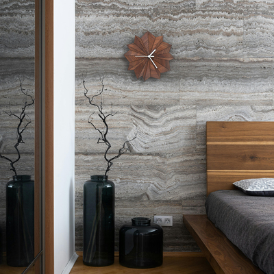 Unique wood wall clock in dark tone - Origami walnut handmade clock