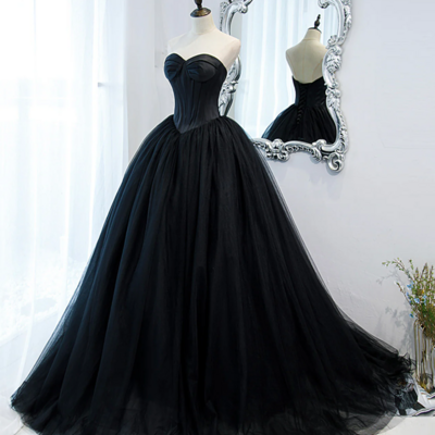 Elegant black tulle mermaid ball gown evening dress