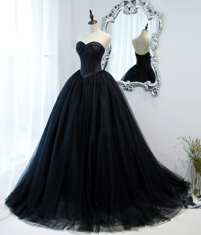 Elegant Black Tulle Mermaid Ball Gown Evening Dress