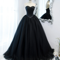 Elegant Black Tulle Mermaid Ball Gown Evening Dress - Thumbnail 1