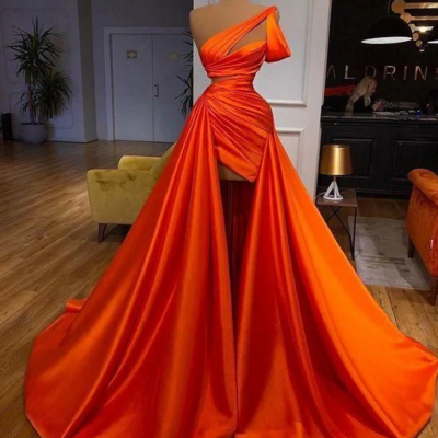 Sexy elegant orange stain occasion prom dress