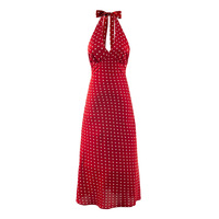 Retro holiday polka dot print sexy V-neck halter dress - Thumbnail 5