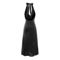 Retro holiday polka dot print sexy V-neck halter dress - Thumbnail 1