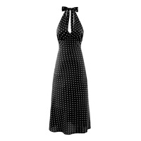 Retro holiday polka dot print sexy V-neck halter dress - Thumbnail 3