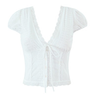 White lace V-neck top with ties on the chest - Thumbnail 4