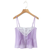 Flat shoulder lace Tencel single-breasted solid surface small camisole - Thumbnail 2