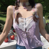 Flat shoulder lace Tencel single-breasted solid surface small camisole - Thumbnail 3