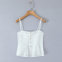 Flat shoulder lace Tencel single-breasted solid surface small camisole - Thumbnail 4